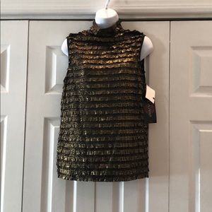 Black & Gold Ruffled Sleeveless Knit Top